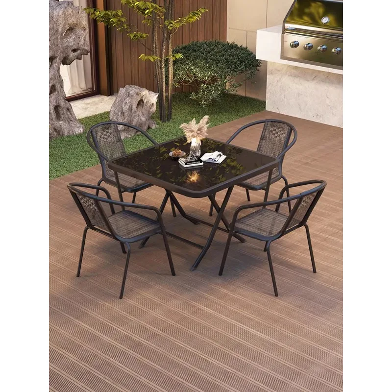 Outdoor tables and chairs Terrace garden courtyard rattan chairs Waterproof sunscreen tea table Folding table Leisure home balco