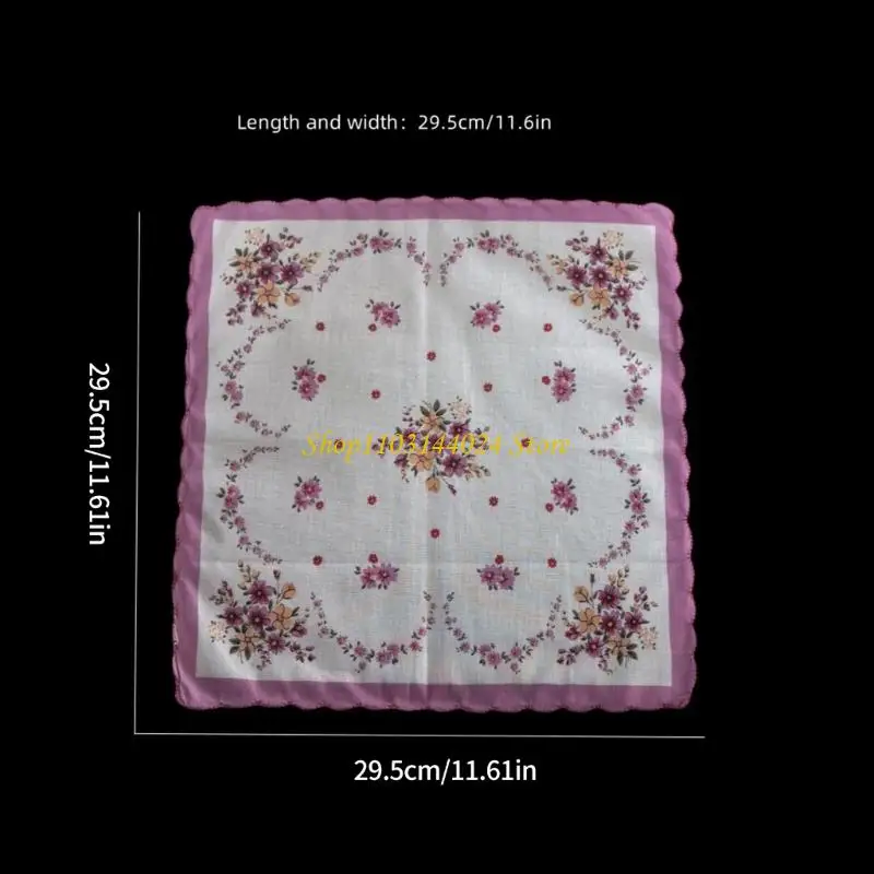 N5KE Machine Washable Cotton Handkerchiefs 9Pcs Florals Embroidery Design Ladies Wedding Party Soft Vintage