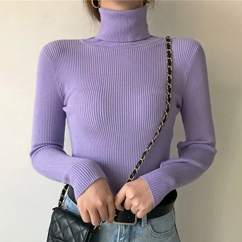 Sweaters Women Shirt Long Sleeve Tight Sweater Girls Autumn Winter Knitted Jumper Tops turtleneck Pullovers Casual