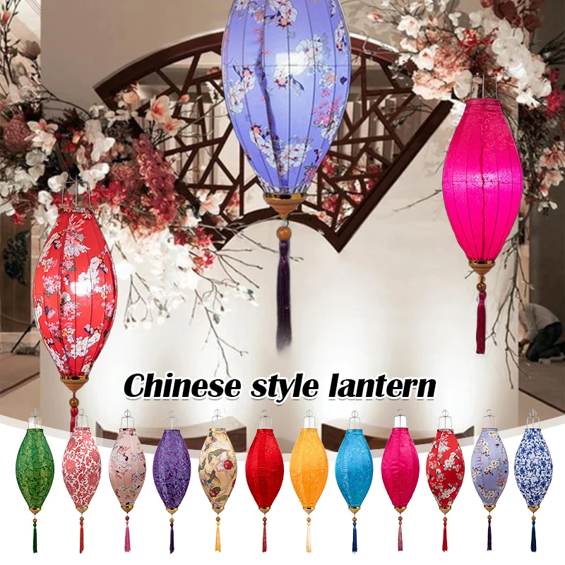 

14 inch Chinese Traditional Palace Lantern Vintage Floral Pattern Silk Lantern New Year Vietnam Mid Autumn Spring Festival Decor