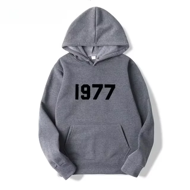 2024 New Pure Cotton Men\'s Hoodie Casual Sports Drawstring Hoodie 1977 Digital Print Front Kangaroo Pocket