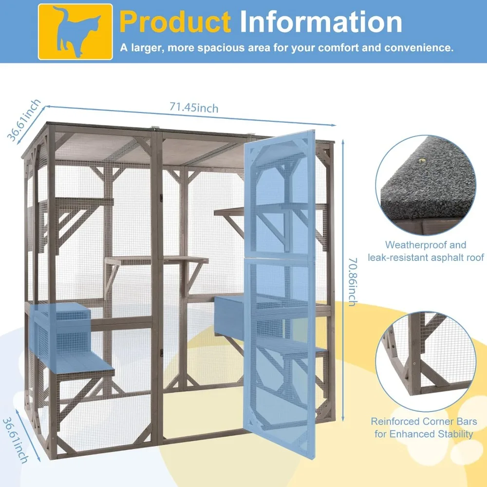 Outdoor Cat Enclosure Catio Cats House, Cats Cage Condo Indoor Playpen Kitty House Shelter with Multi Platforms