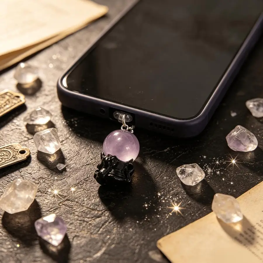 1/5/10/20/50/100pcs Mini Dark Wizard Anti-Dust Pendant, Dreamy Amethyst Ball, Cell Phone Cable Plug, Creative Niche, Data Port B