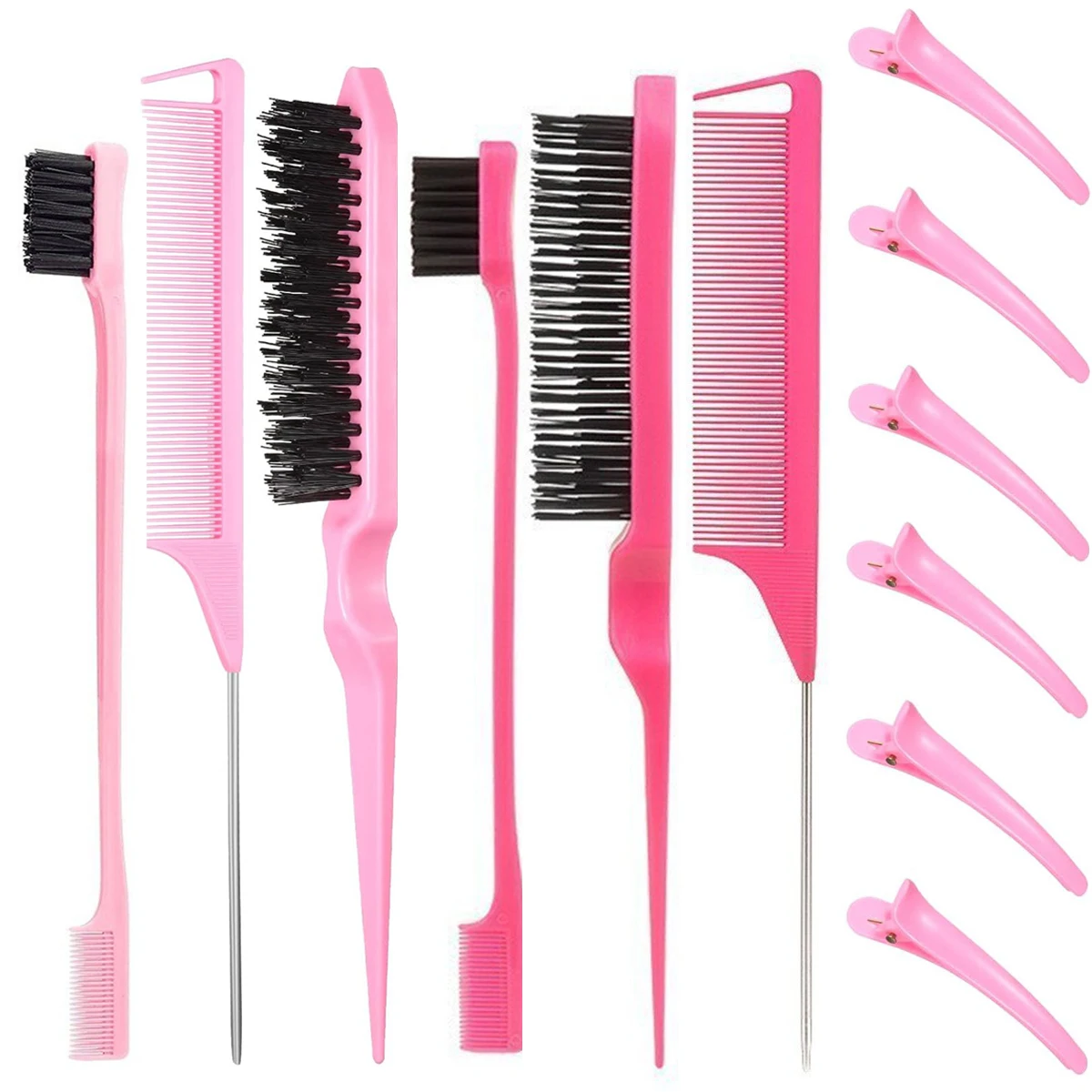 

Набор из 12 трехрядных расчесок для распутывания волос, расчески со стальными иглами и длинным хвостом, щетки для бровей, расчески для мелирования, инструменты для укладки волос для создания причесок