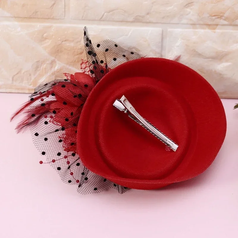 Chapéu fascinator feminino malha véu flor pena pérola frisado decoração grampos de cabelo casamento nupcial cocktail headwear