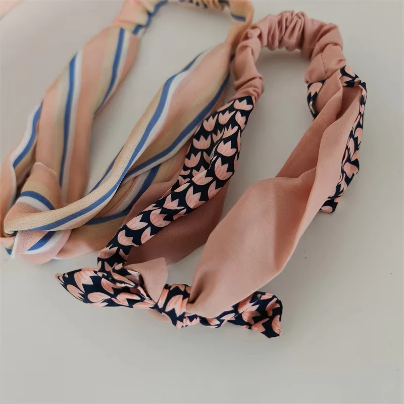 

Fresh Colorful Turban Headbands Women Spring Summer Chiffon Headband Head Wrap Wide Lattice Hairband Hair Accessories