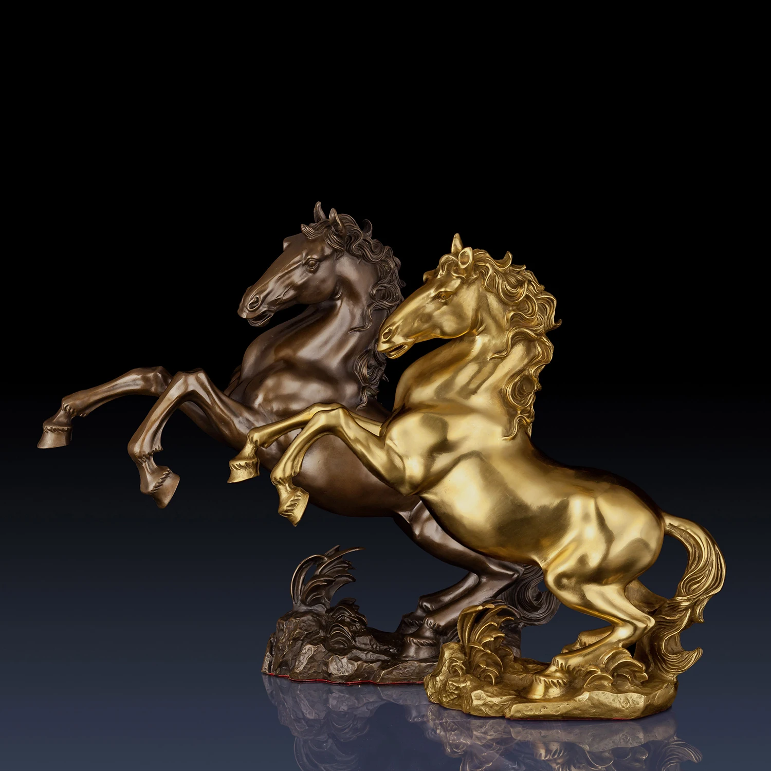 Jumping Horse Statue Bronze/Gold Brass Animal Sculpture Chinese Zodiac Art Office Desk Home Decor Ornament