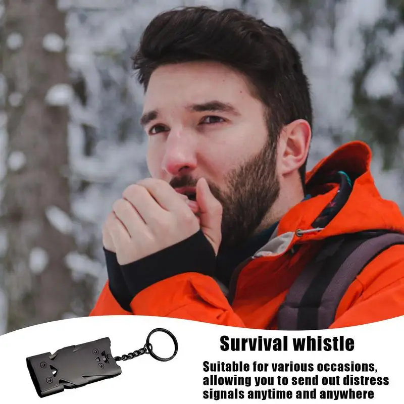 Survival Whistle Outdoor Survival Keychain Whistle Double Tubes 120 Db Portable Aluminum Alloy Whistle For Camping Hiking