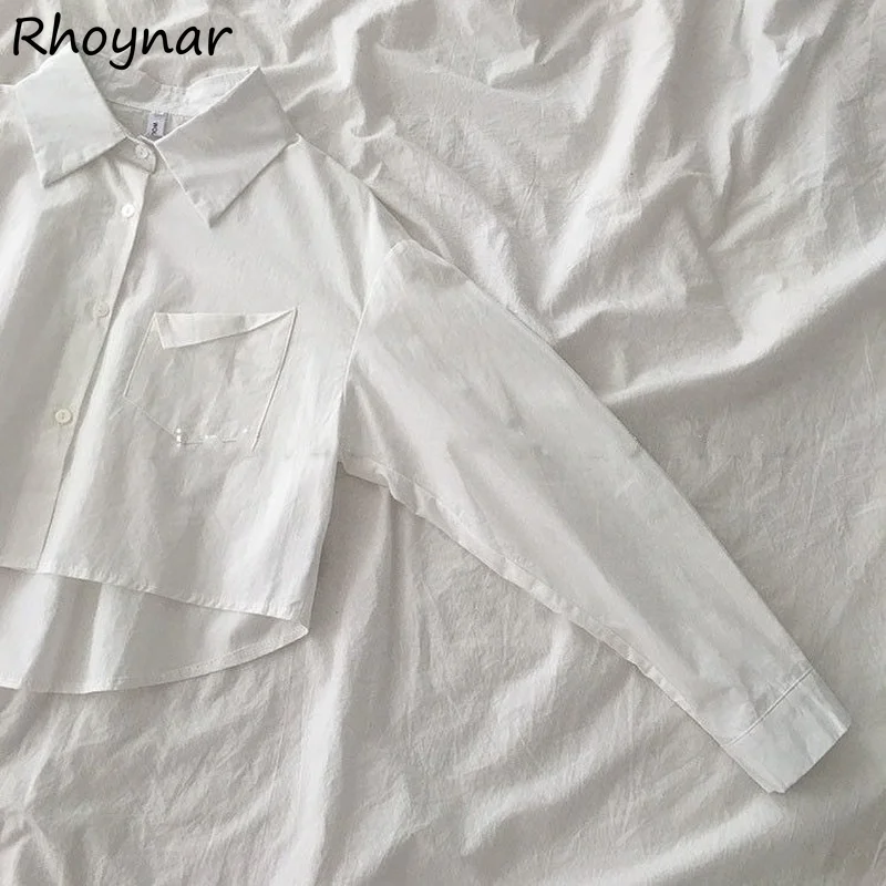 Shirts Women Spring Pure Color Single Breasted All-match Cropped Simple Design Fashion College Street Wear Ladies Casual Hot New