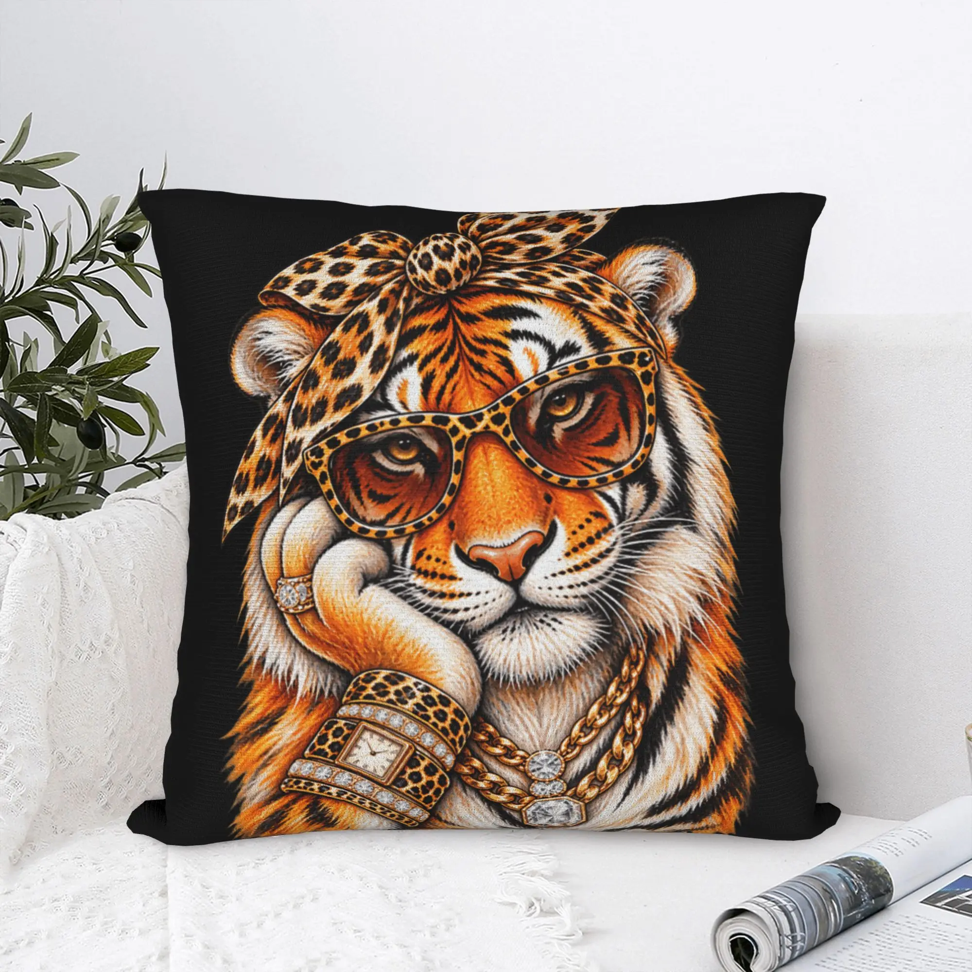 Bling Tiger Leopard Bow Big Cat Fashion Pillowcases  Fashion Pillow Case For Sofa Car Home Decor Soft Pillow Cover