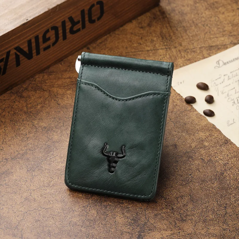 Bolso de mano corto de cuero genuino para hombre, monedero de mano dorado, tarjetero de piel de vaca multifuncional, billetera de cuero nueva