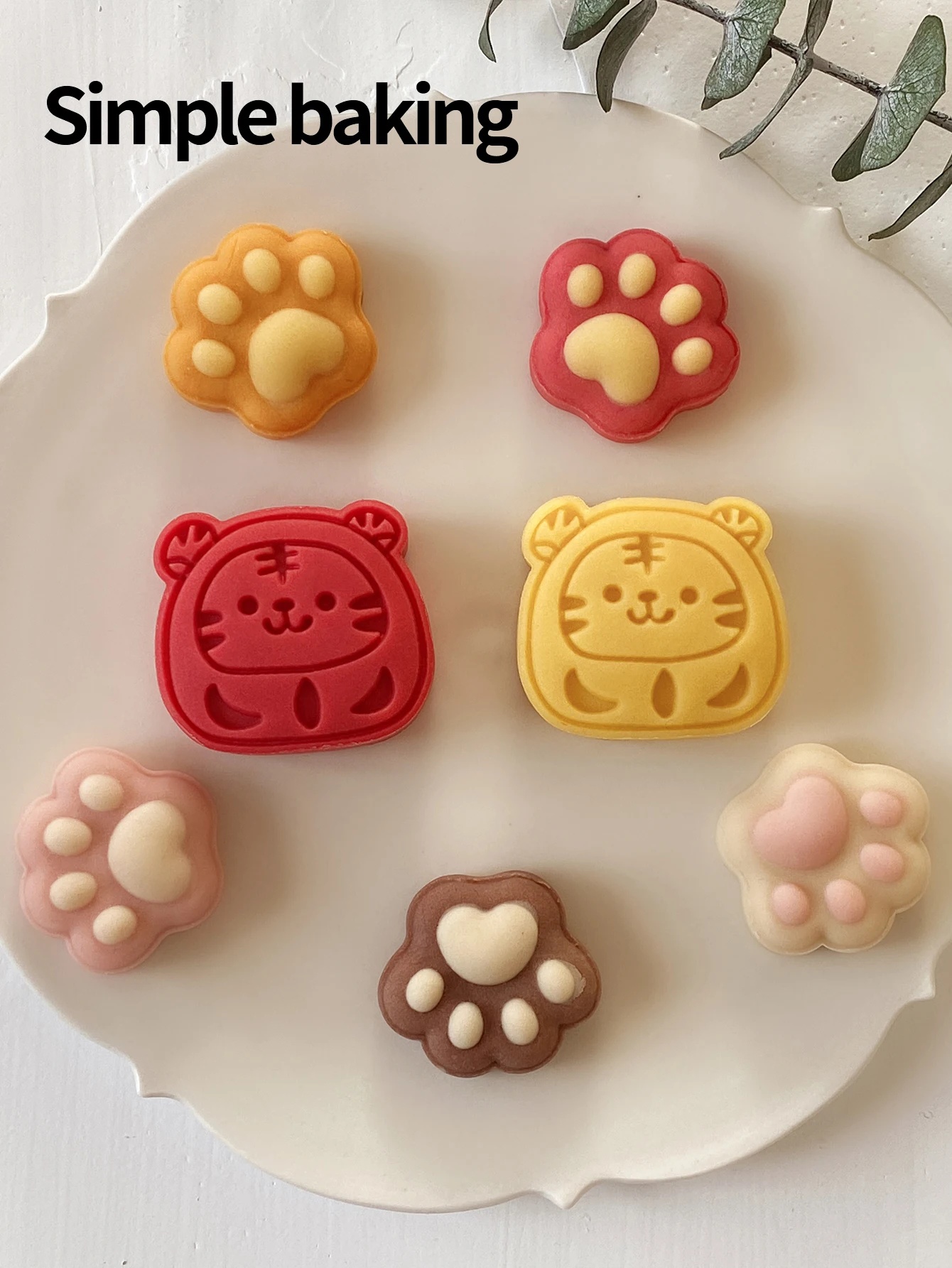 Little Tiger and Paw-Pattern Pastry Molds, Useful Mooncake Molds, Cute Red Bean Paste Molds, Kitchen Pastry-Making Tools
