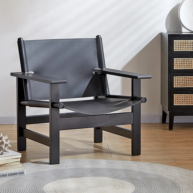 

Saddle leather solid wood sofa chair casual armrest living room negotiation chair