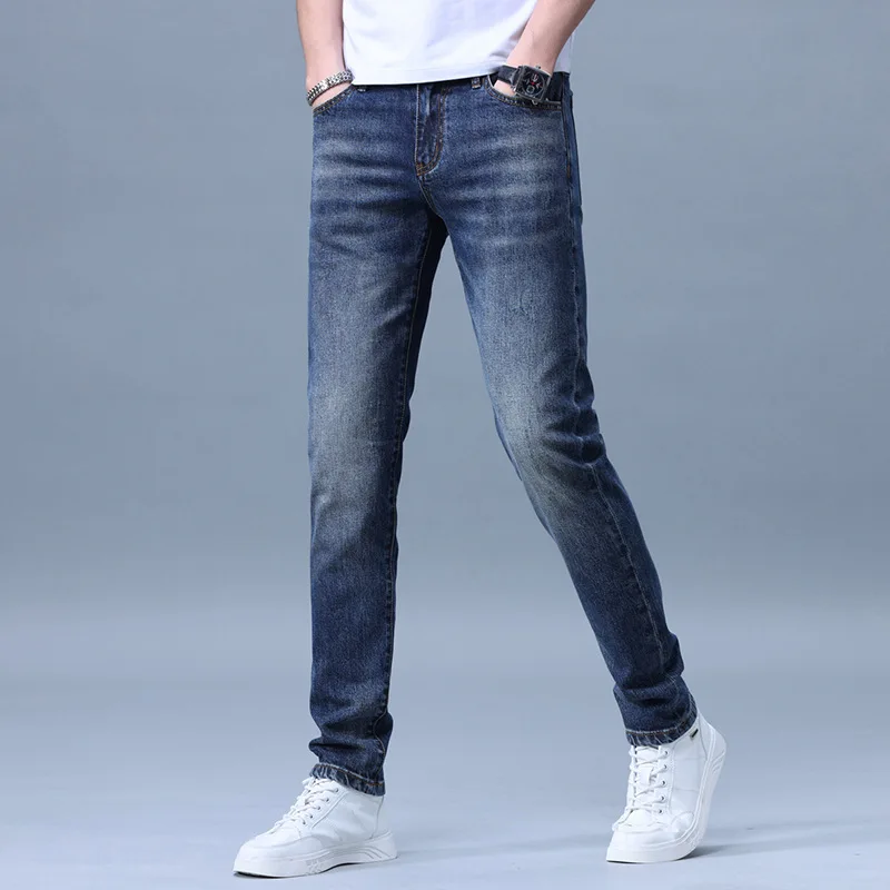 Calças simples stretch high-end masculinas, calças slim fit, luxo acessível, lazer com todos os fósforos, nova moda, high-end