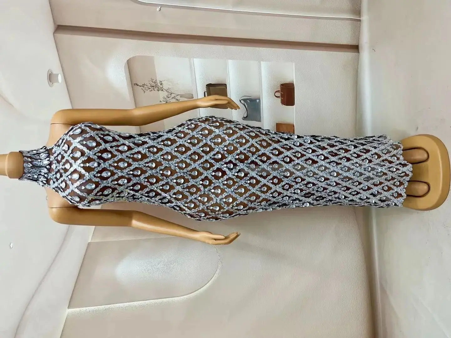 

Midnight Birthday Party Dress Luxury Crystal Drag Queen Show Festival Outfit Women Backless Bodycon Long Party Evening