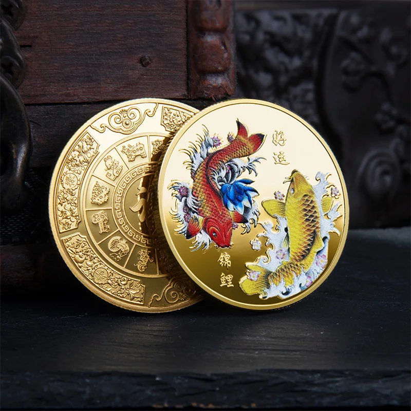 Chinese Koi Fish Collectible Coin for Luck Commemorative Silver Coin Mascot Home Collection Souvenir New Year Gift