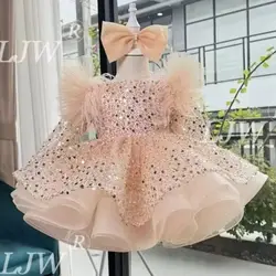 0-12 years old baby dress Christmas birthday first year party long sleeve sequin fluffy girl princess dress