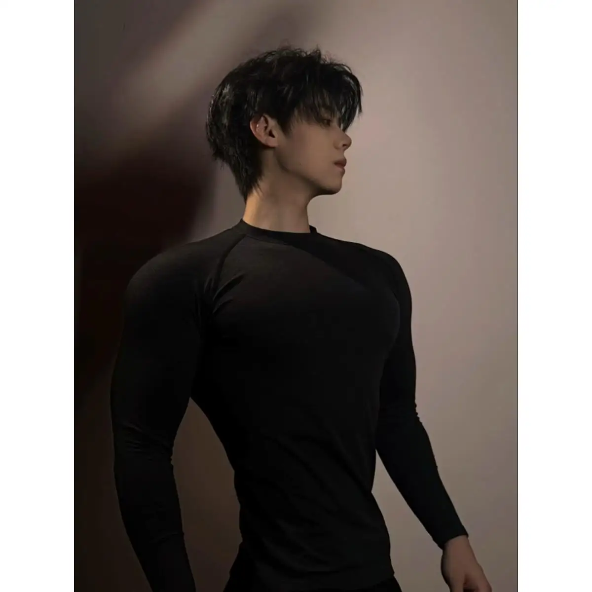 

Bla Fitn Sport Long Sve T-irt Men's Small Collar ow Muscle Elastici Spring Summer Autumn Breathable Warmth Regu...