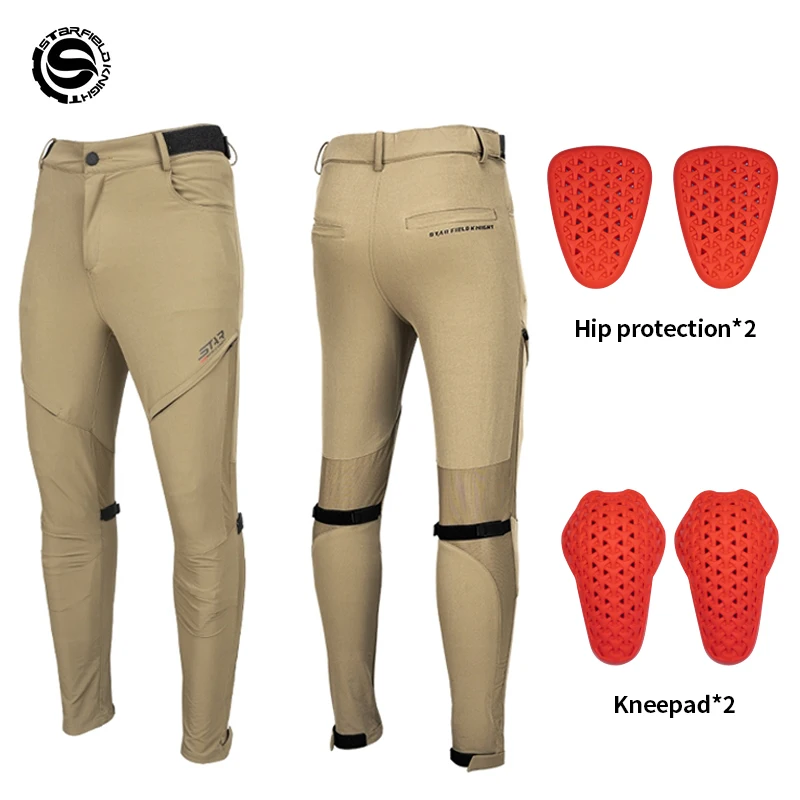 SFK Motorcycle Riding Trousers Summer Quick Drying and Breathable Khaki Men's Pants With CE Protective Armor Gears Accessories