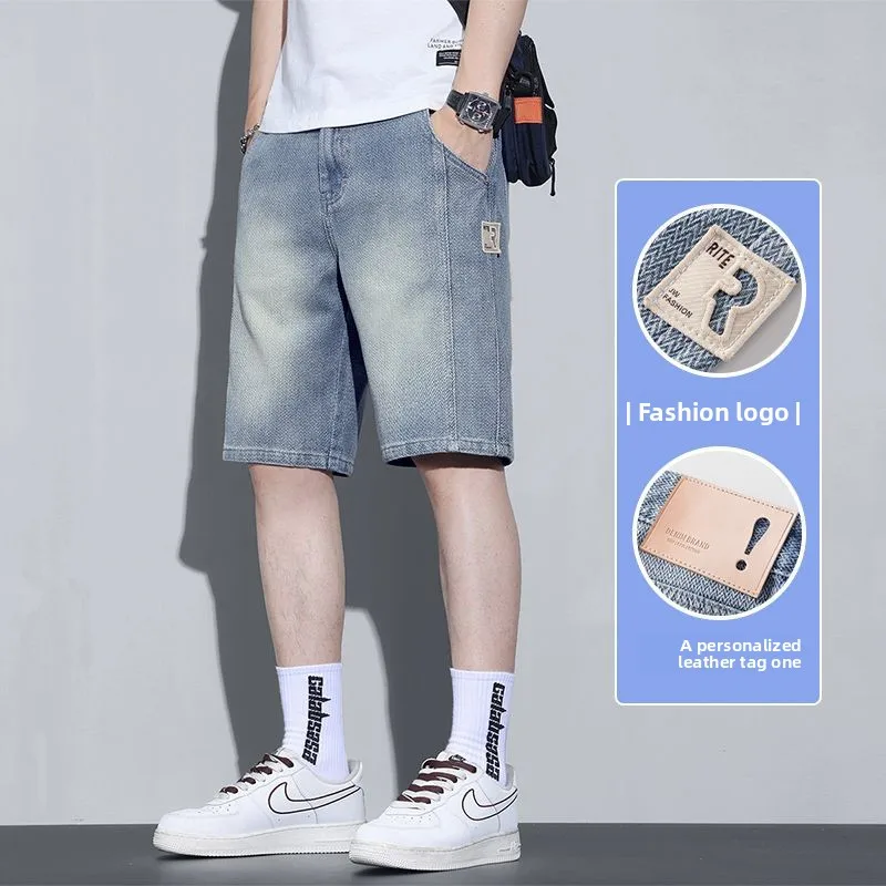 

Men's Cotton Summer Casual Lightweight Street Shorts American Style Loose Denim Shorts with Multiple Pockets Men Wide-Leg Pants