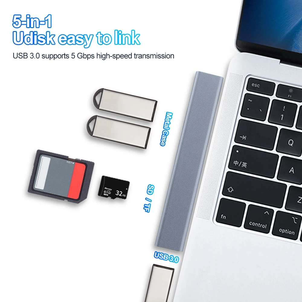 5-in-1 USB 3.0 Hub USB C Hubs 5Gbps نقل نوع C إلى USB SD TF محول USB 3.0 الفاصل OTG محول لأجهزة الكمبيوتر المحمول ماك بوك