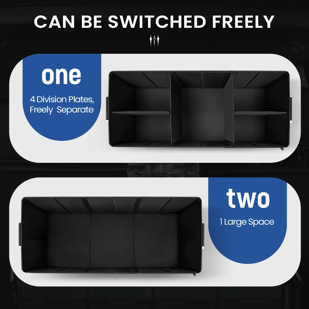 WINHUNT, กล่องเก็บของในรถยนต์แบบพับได้หลายช่องพร้อมหูหิ้วอะลูมิเนียม เหมาะสำหรับรถยนต์, รถ SUV, ฯลฯ, ความจุ 100 ลิตร