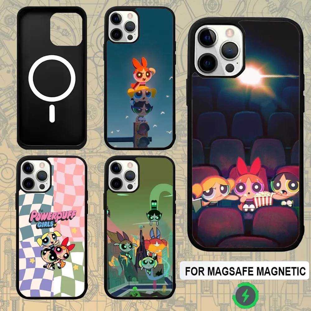 

P-Powerpuff Girls Cute Phone Case For IPhone 16e,16,15,Pro,Max,14,Plus,13,12,11 Magesafe Magnetic Wireless Charge Cover