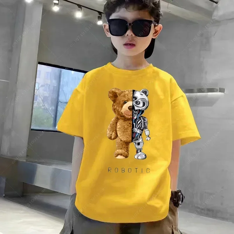 Bear Print Children\'s T-shirt New Summer Short Sleeve Kids Tshirt Cartoon Harajuku Tshirt Girl Boy T Shirt Tops Teenager Tees