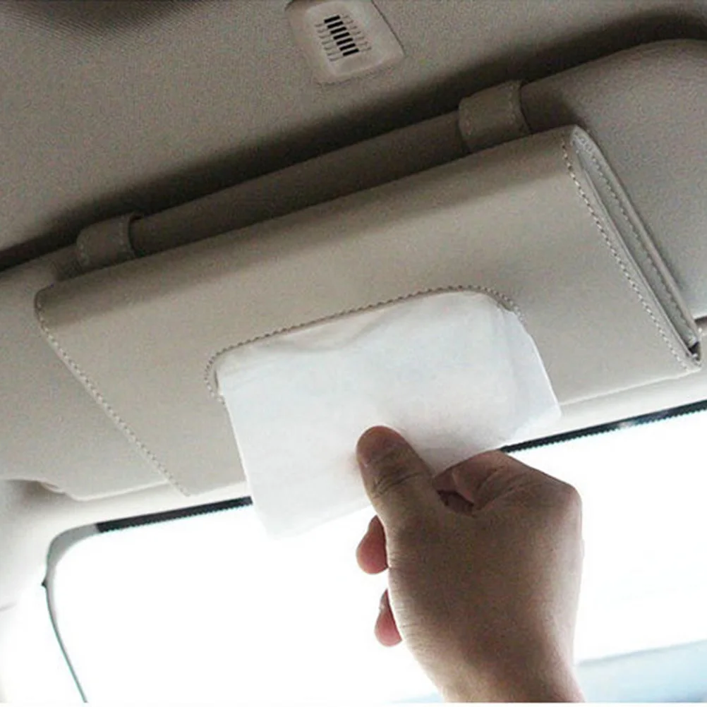 

Sunshade Tissue Box Beige Car Napkin Holder Hanging Style Paper Towel Storage Organizer Interior Decoration Accessories