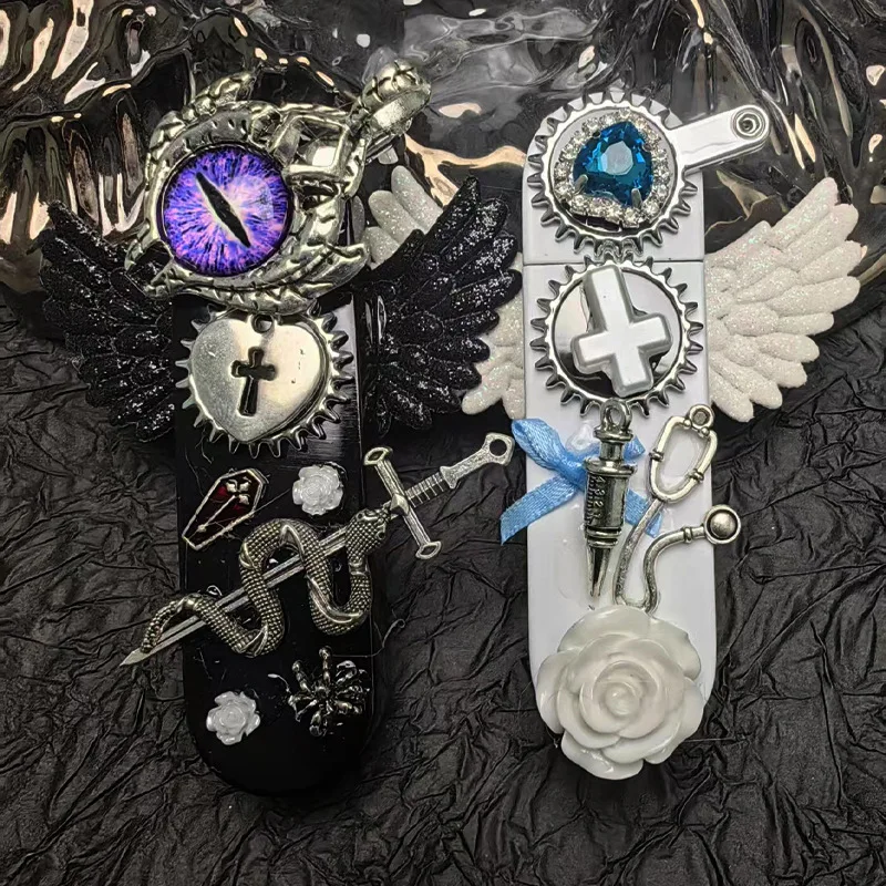 Fashion Angel Wings Lighter White Pink Grinding Wheel Windproof Jet Flame Refillable High-Value Appearance Gift for Girlfriend