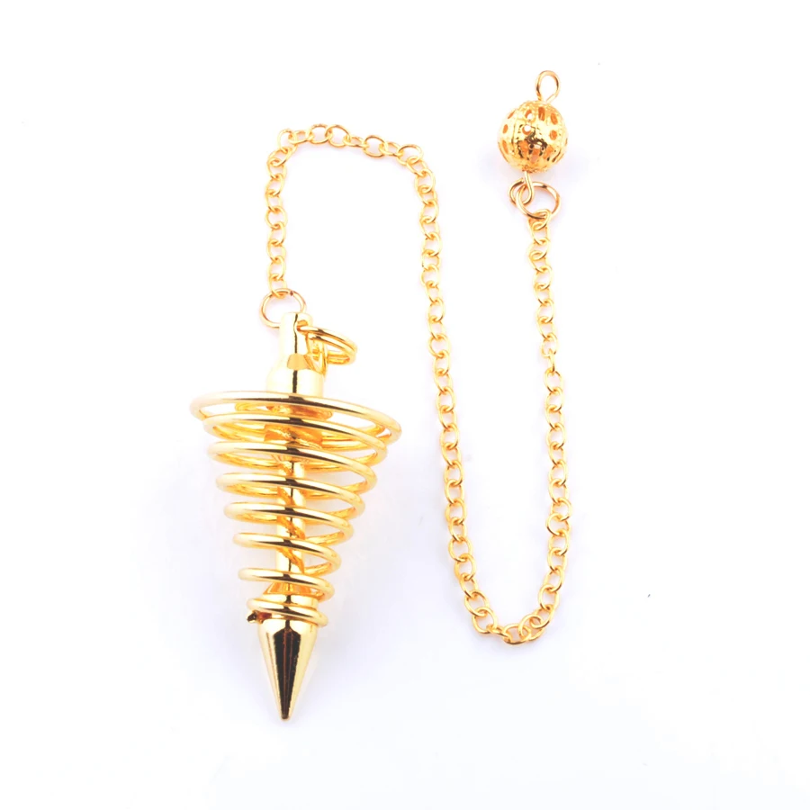 New Arrivals 10Pcs Gold Color Metal Pendulos Radiestesia Pendulums for Dowsing Spiral Cone Pyramid Good Quality Jewelry AN4308