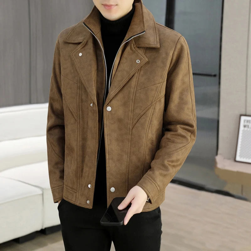 جديد وصول الرجال طبقة مزدوجة عالية طوق الصوف السترة 2025 الشتاء الصوف بطانة وسترات سميكة الشارع الشهير رداء علوي غير رسمي معطف أفخم