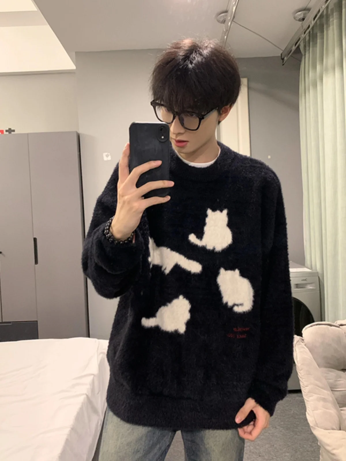 

Мужской вязаный свитер Lazy Knitwear с круглым вырезом, свободного кроя, комфортный, мягкий, осенне-зимний, повседневный, модный, брендовый