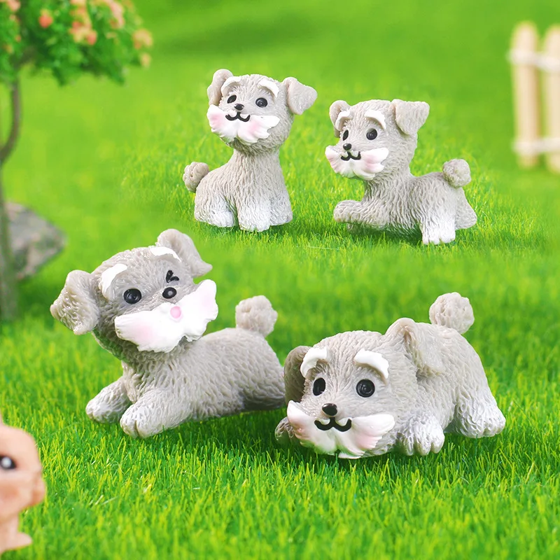 8Pcs Miniature Schnauzer Dog Resin Statues Compact Small Puppy Garden Decor Accessories Indoor Outdoor Puppy Decor