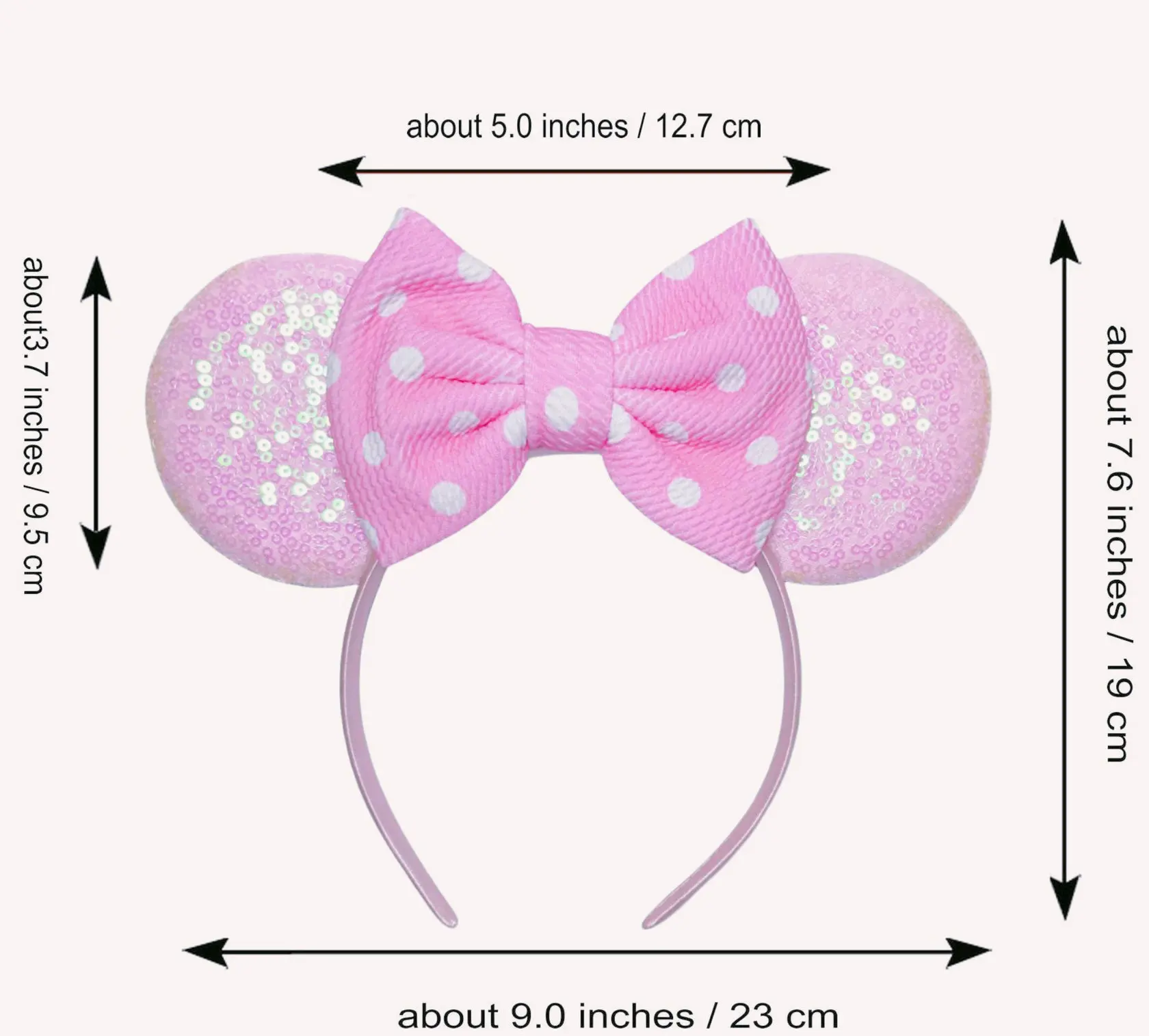 9.5 cm Big Size Pink Pattern Mouse Ears Headband For Girls 5\