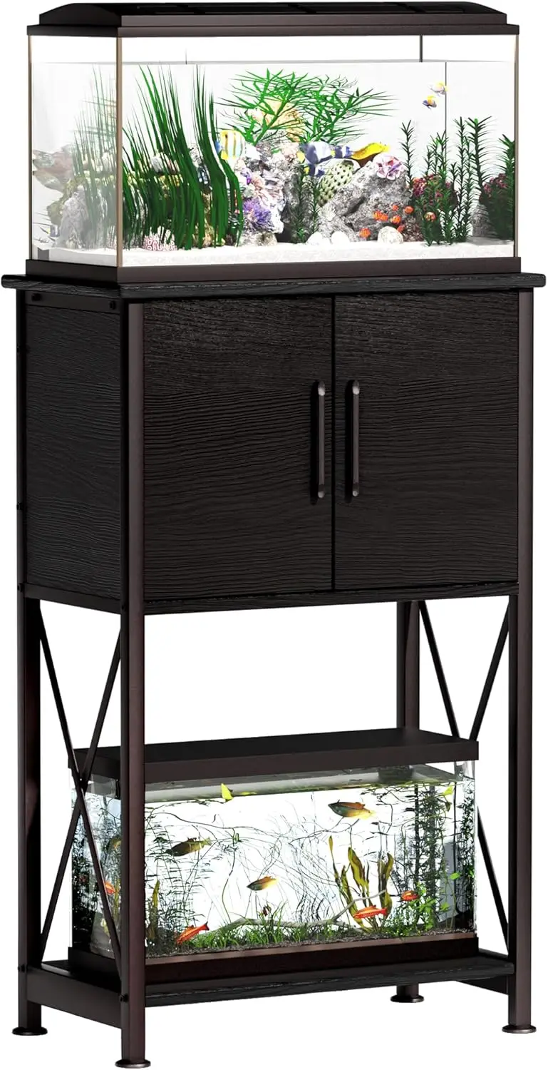 

Heavy Duty Metal Aquarium Stand with Cabinet for 5-10 Gallon Fish Tanks, 500LBS Capacity Black