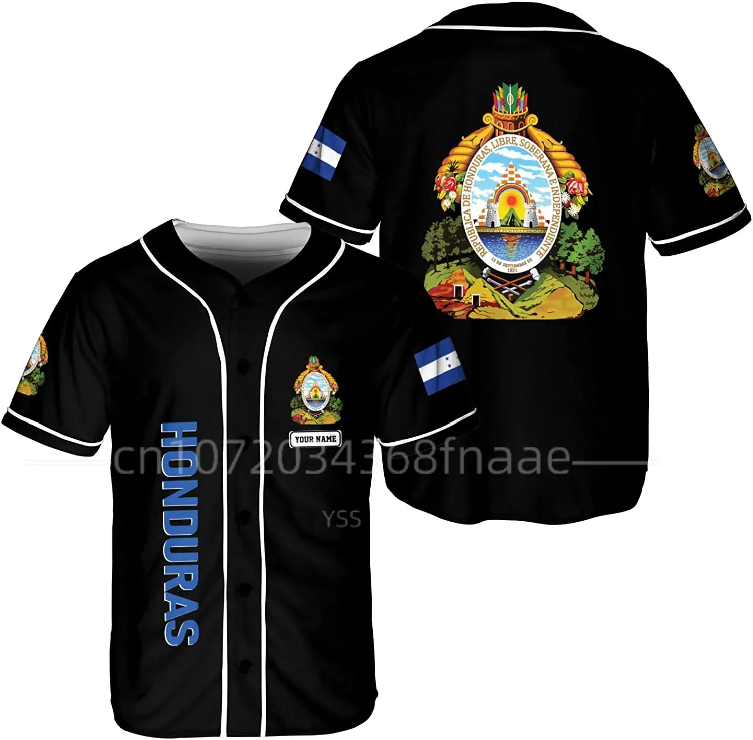 Heren honkbalshirt Honduras vlag op maat uw naam honkbalshirt 3D bedrukt herenoverhemd casual shirts hiphop tops