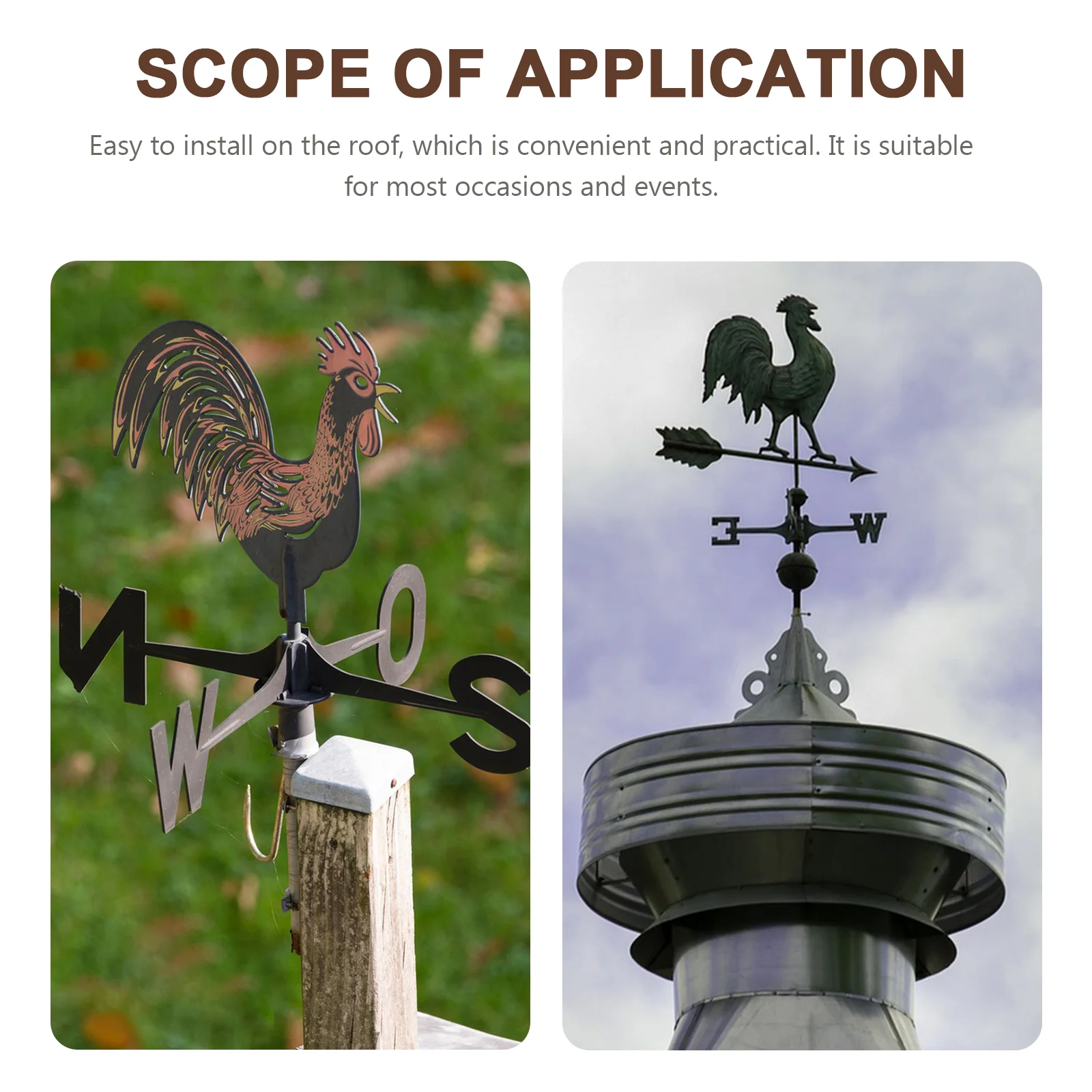 Weather Vane Farm Yard Metal Wrought Iron Big Rooster Roof Decoration Indicator Sign Vanes Mount Wind Black Patio Child