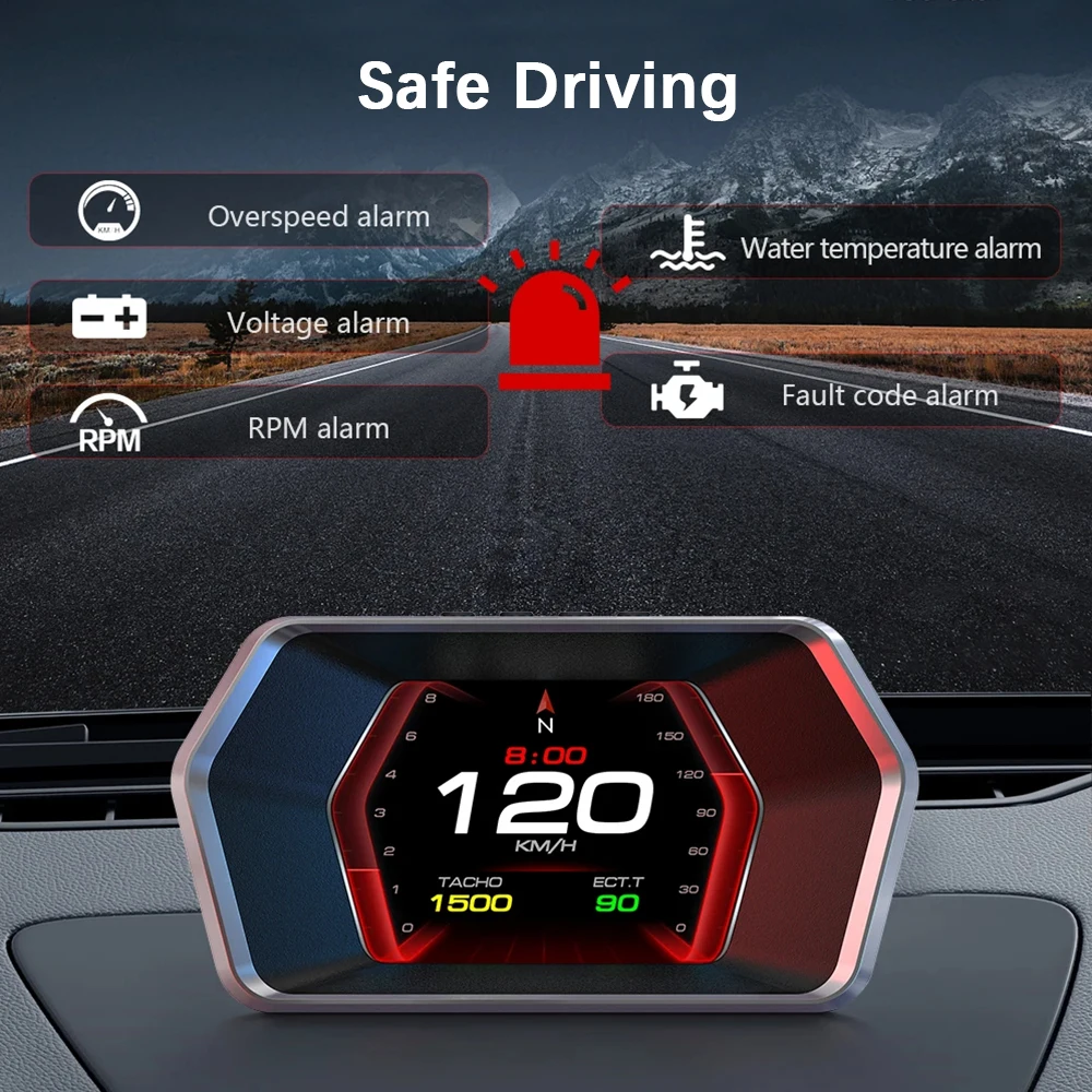 4.3 Inch Overspeed Alarm Multi Functional Clock KMH RPM Mileage Meter Speedometer Digital OBD GPS Head Up Display P17 Car HUD