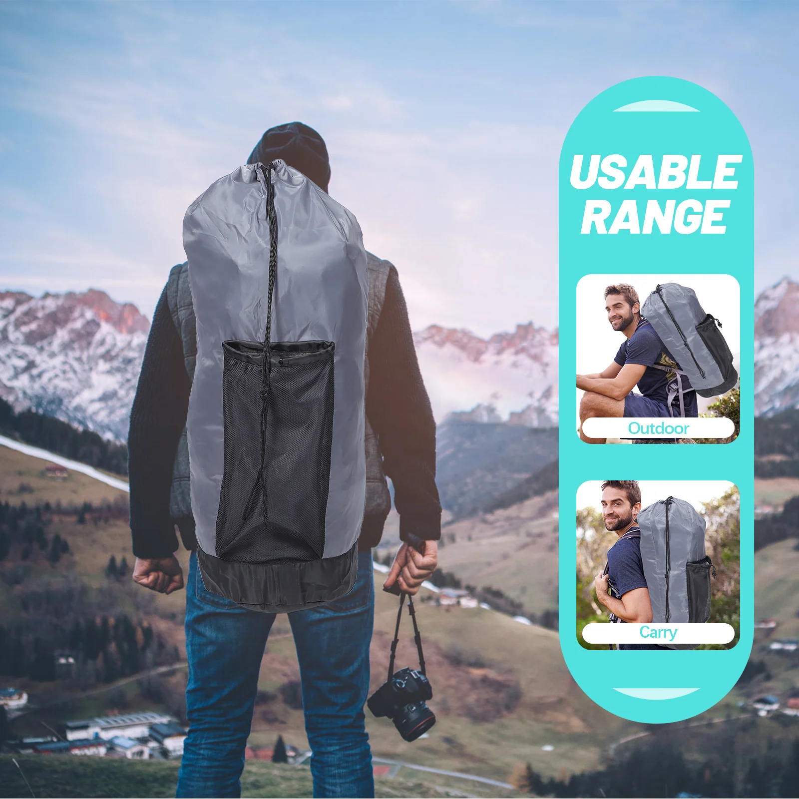 

Nylon Laundry Dirty Clothes Bag With Adjustable Strap Travel Use Lightweight Household Hamper Backpack