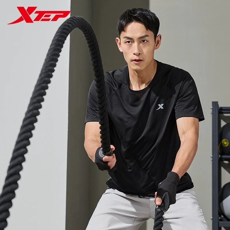 Xtep Short Sleeve Knitted Shirt For Men 2024 Summer Sweat-Absorbing Men\'s T-shirt Training Comfortable Outdoor Tops 876229010108