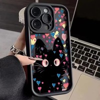 Cute Cartoon Cat Phone Case For iPhone 16 14 15 11 12 13 Pro Max XS X XR 7 8 14 15 Plus SE 2022 Candy Color Soft Silicone Cover