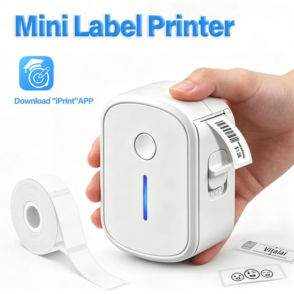 Image of Tragbarer Mini-Etikettendrucker Bluetooth Tintenloser Selbstklebender Thermoetikettendrucker Aufkleber-Hersteller Klebender Mini-Etikettierer