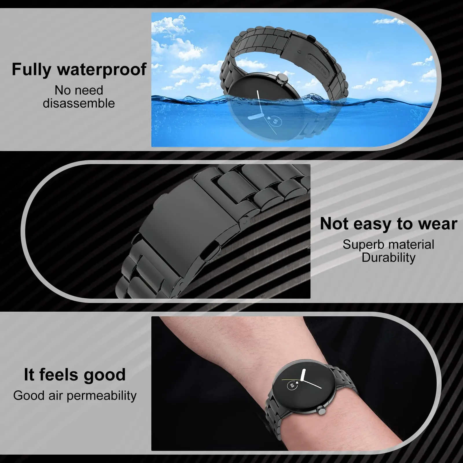 Stainless Steel Strap for Google Pixel Watch band No Gaps Classic Buckle Woman Metal Bracelet forPixel Replacement Watchband