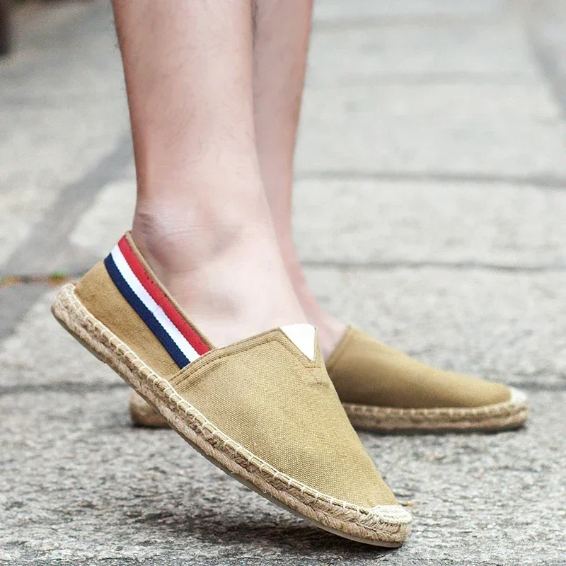 Mens Casual Vintage Loafers Flat Hemp Bottom Fishermen Shoes Driving Soft Shoes Holiday Beach Sailing Bohemian Autumn Size 38-45