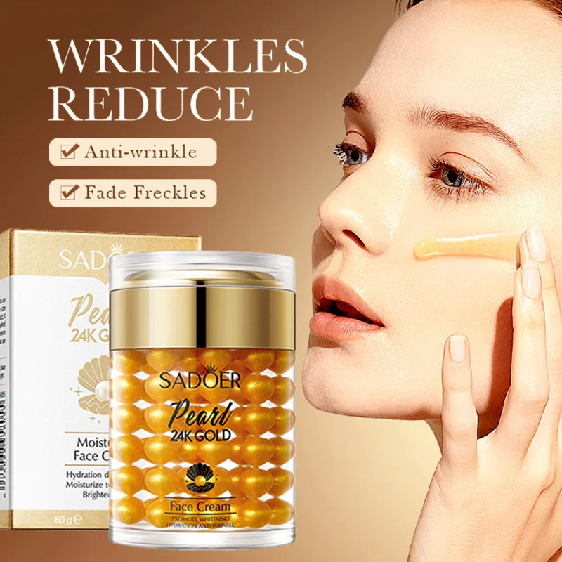 SADOER Pearl 24K Golden Gesichtscreme, feuchtigkeitsspendend, aufhellend, Sommersprossenentfernung, Anti-Falten, Anti-Aging, feuchtigkeitsspendende Gesichtscreme