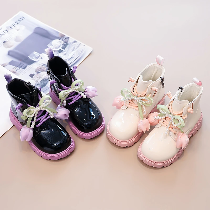 

Ботильоны в стиле принцессы для девочек, новинка 2023 года, осенние детские ботинки с дышащей подкладкой, школьные повседневные ботинки в корейском стиле на мягкой подошве