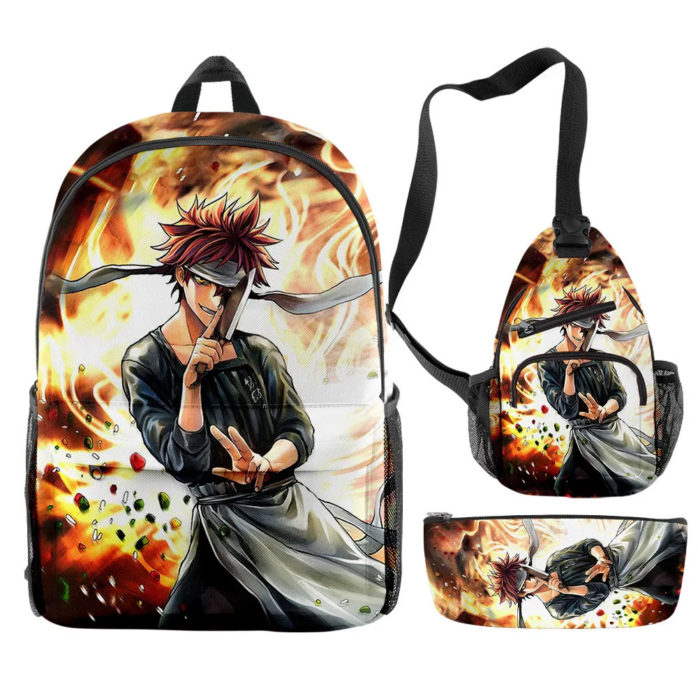 Harajuku Novelty Food Wars Shokugeki No Soma 3D Print 3pcs/Set pupil School Bags Travel Laptop Backpack Chest Bag Pencil Case