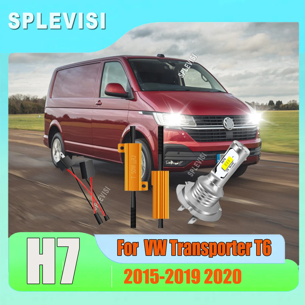 

LED H7 White Headlight Bubls w/ 50W 6 Ohm hi power Lights Error Free Canceller For VW Transporter T6 2015 2016 2017 2018-2020
