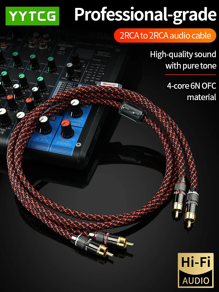 YYTCG 1 paar RCA audiokabel 2 RCA naar 2 RCA Interconnect Kabels HIFI Stereo 4N OFC Male naar Male Voor Versterker DAC TV auto audio - afbeelding 2